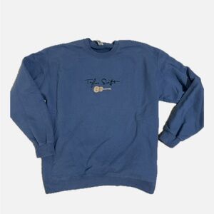 Taylor Swift Blue Crewneck Sweater with Guitar + Signature Graphic